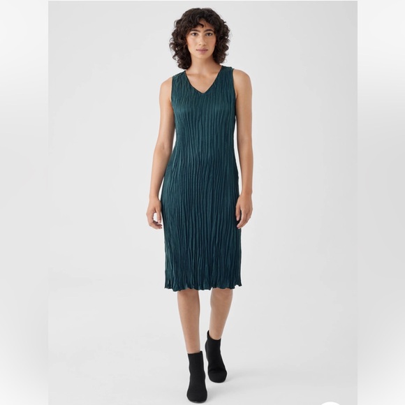 eileen fisher crushed silk v neck dress NWT Eileen Fisher Crushed Silk V-Neck Dress